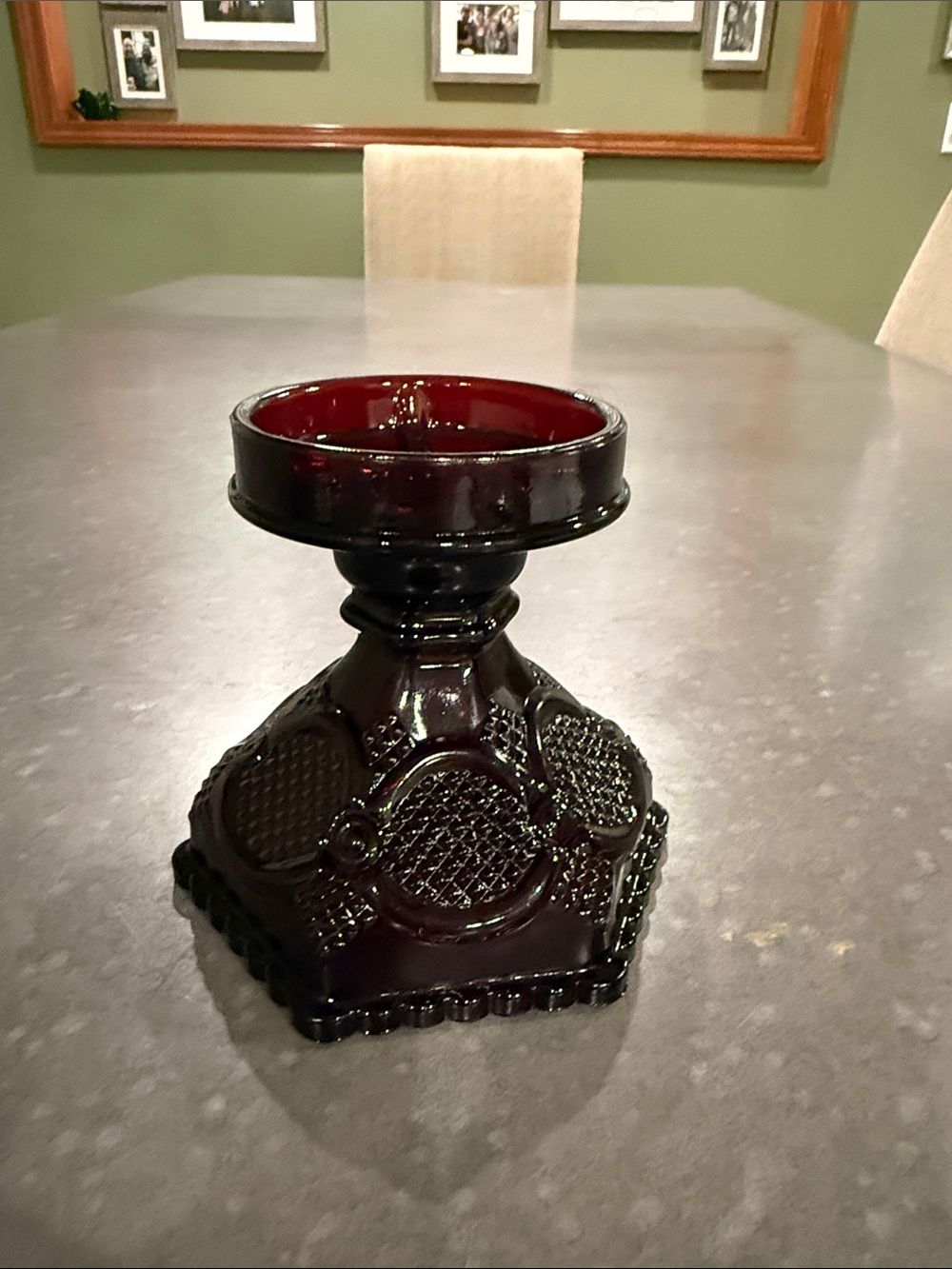 Avon Cape Cod Decorative Vintage-Style Ruby Glass Hurricane Candle Holder